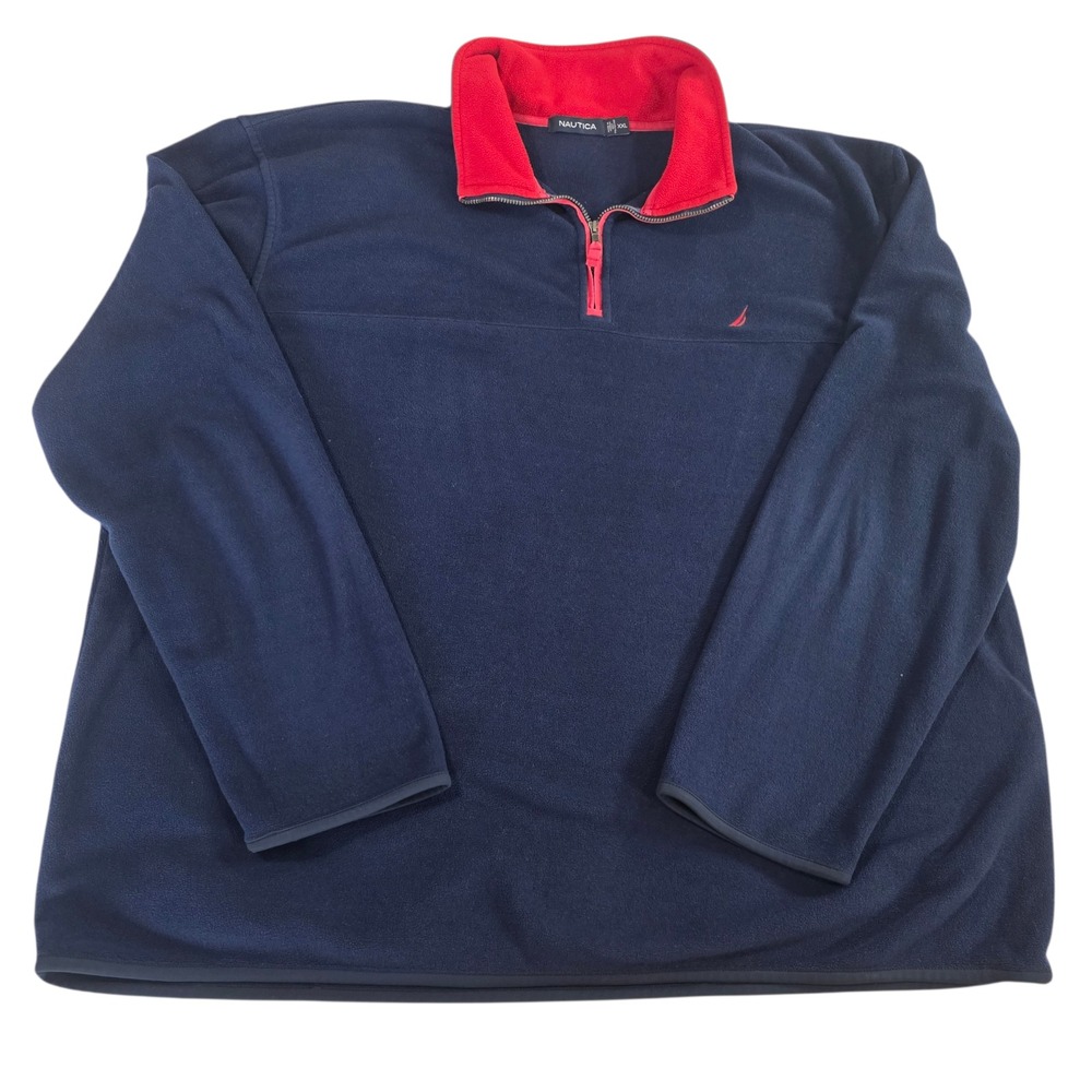 Nautica Fleece Quarter Zip Sweatshirt Mens Blue XXL 100% Polyester Long Sleeve